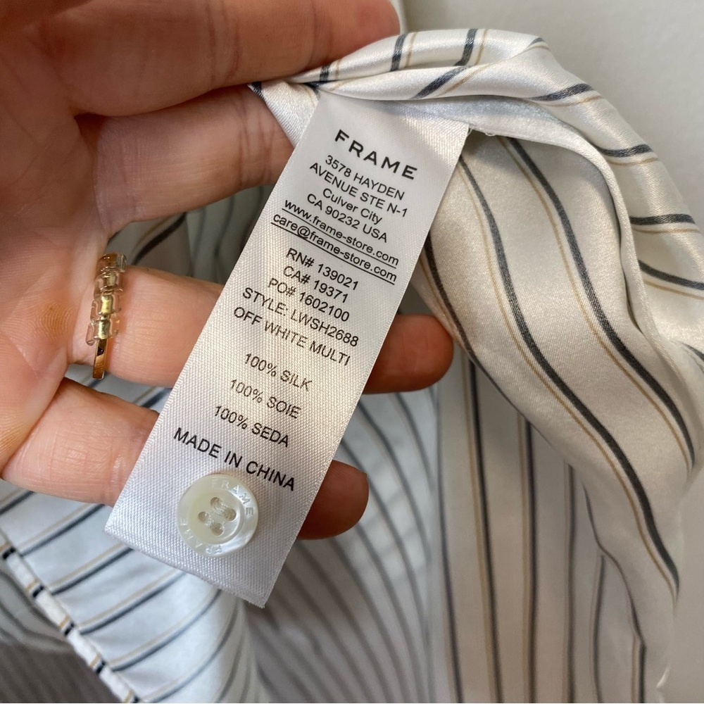 Frame 100% Silk Off White Multi Stripe Button Down Blouse Oversized Relaxed sm - Picture 11 of 12